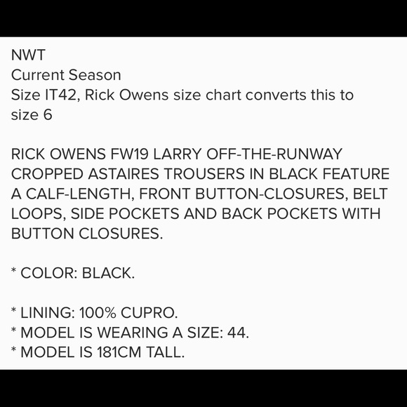 RICK OWENS 'LARRY' OFF-THE-RUNWAY CROPPED TROUSERS - Picture 7 of 7